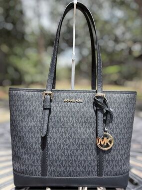 Michael Kors Jet Set Travel Top-Zip Tote Black Signature